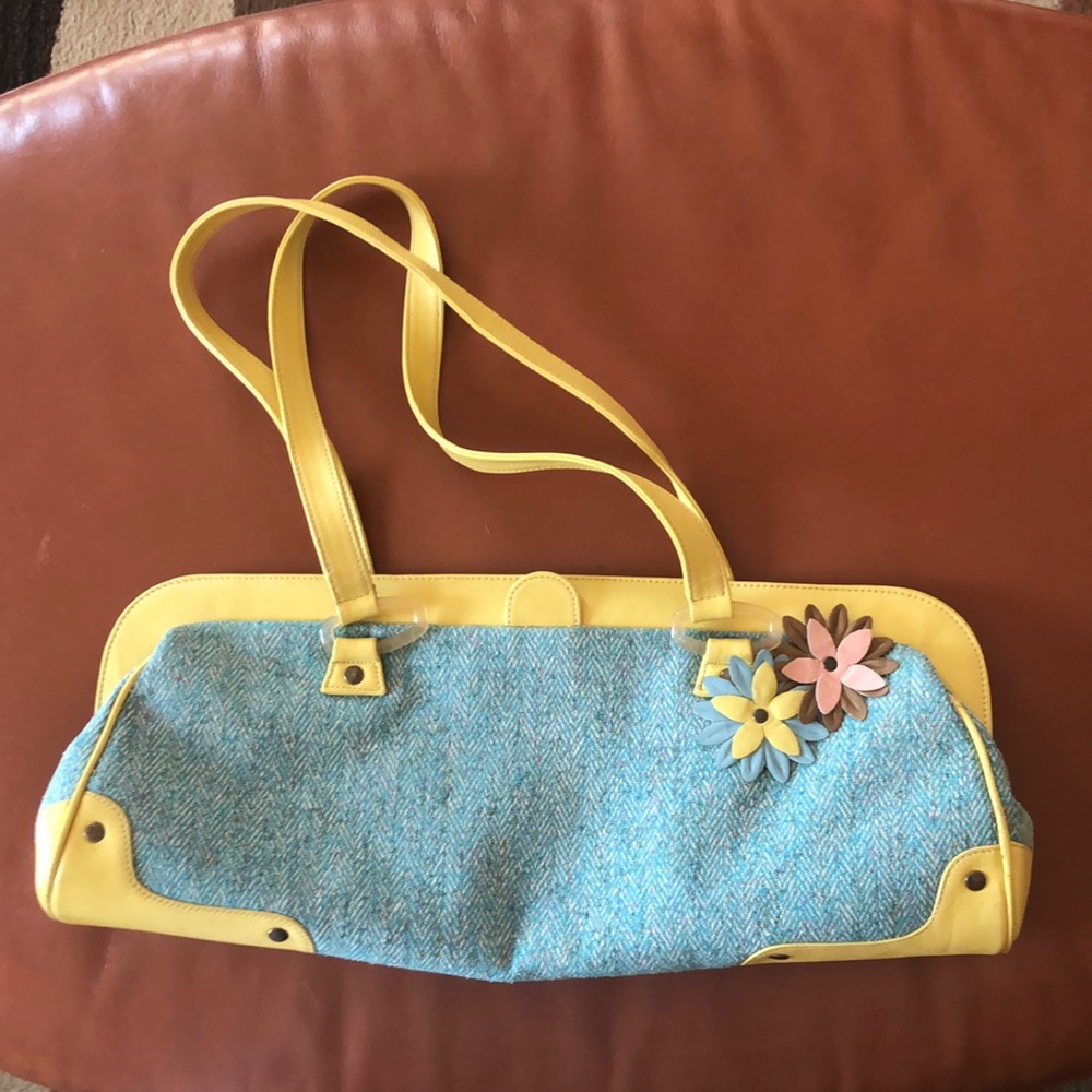 Paint the Lily Purse Aqua Tweed with Flowers